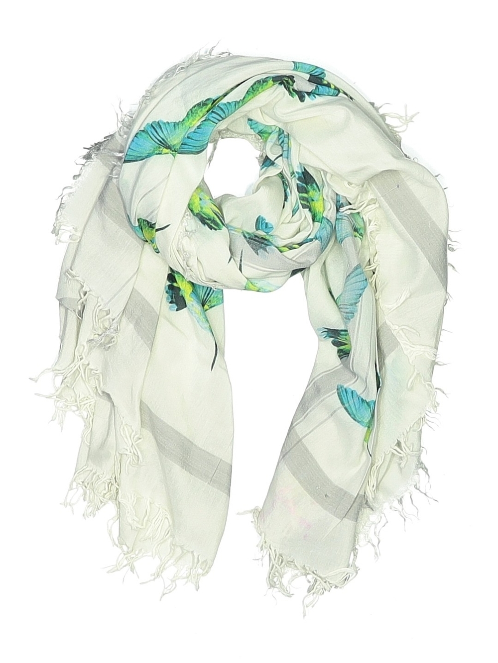 Leigh & Luca Lightweight Scarf with Blue-Green Hummingbird Print